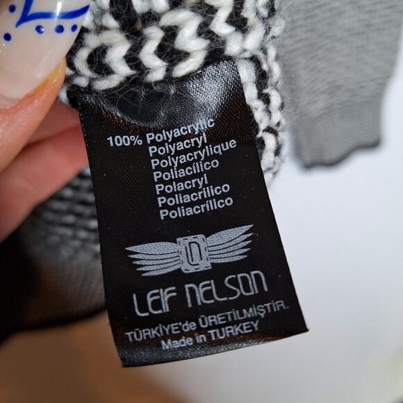 Leif Nelson Mens Sweater Jacket Large Removable Hood Full Zip Black White Collar - Picture 8 of 12